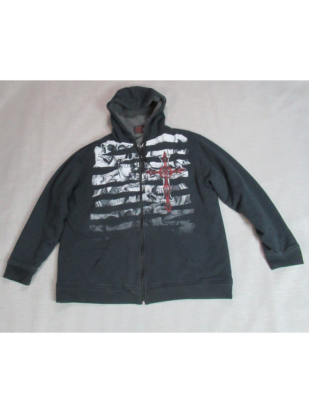Vintage Y2K MMA Elite Hoodie Mens XL Black Skull Tribal Emo Skater Sherpa Lined